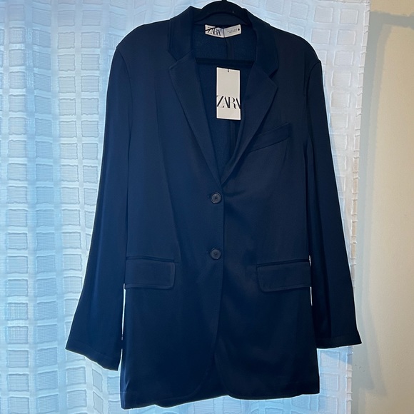 zara blazer Jacket women medium new With Tag Blue - Picture 1 of 14